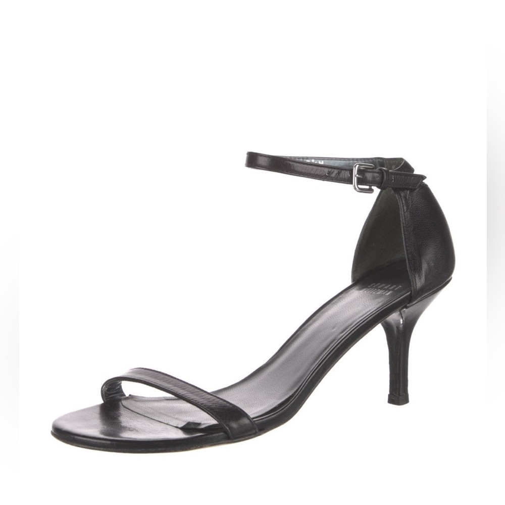 Stuart Weitzman Nudistcurve Ankle Strap Sandals Black Leather Size 6.5